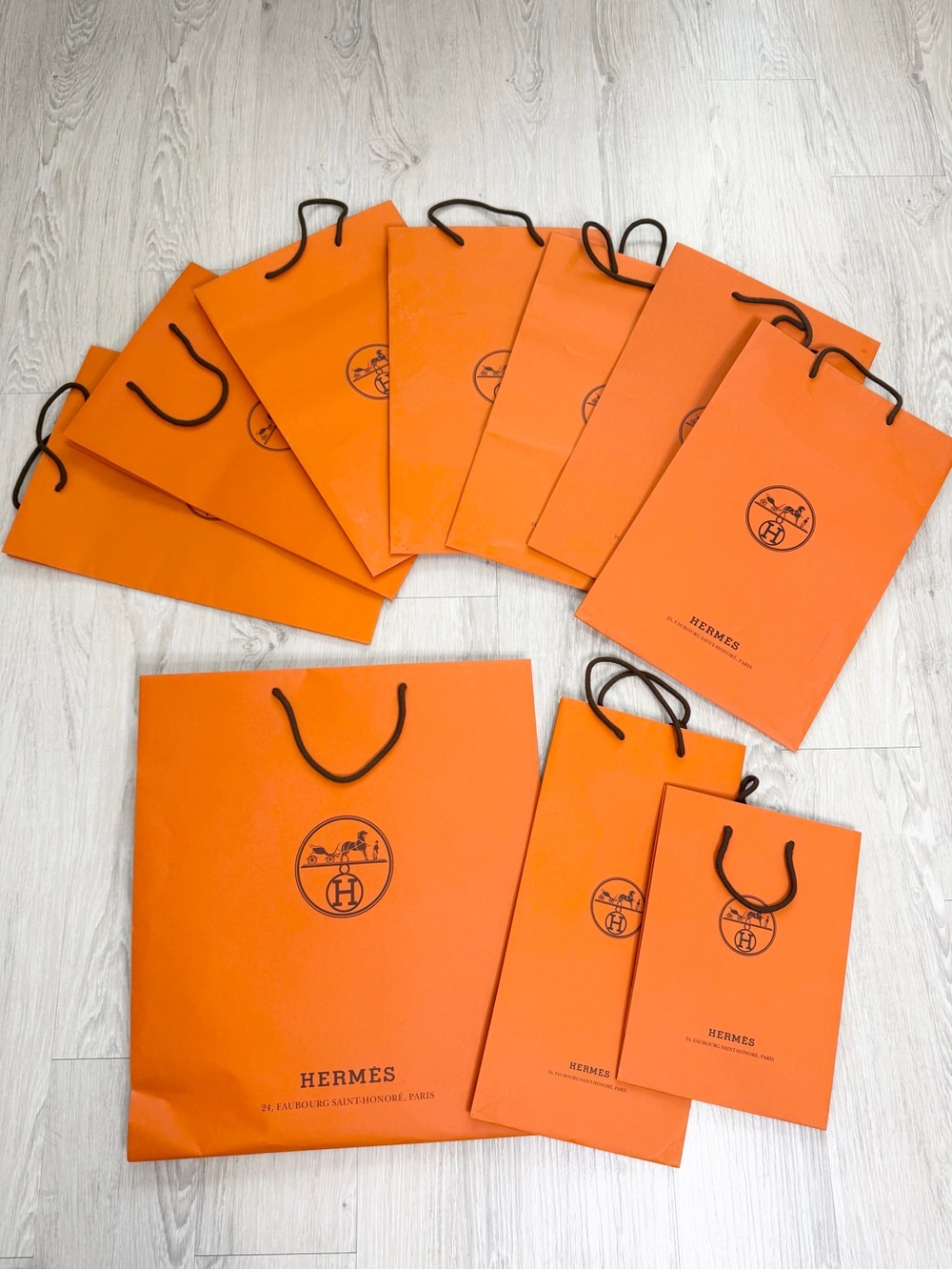 Hermes Orange Empty Shopping Bags Set of 10 Mixed Sizes